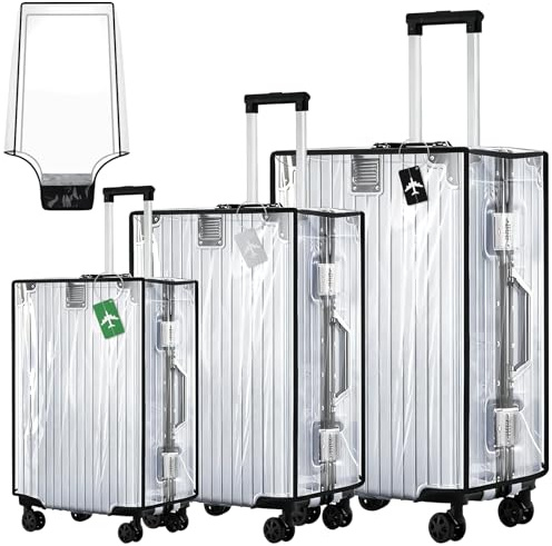 Kigift 3 Stück Kofferschutzhülle Transparent, 20+24+28 Zoll PVC Koffer Schutzhülle mit 3 Gepäckanhänger,Wasserdicht,staubdicht,Kratzfest und wiederverwendbar für Hause Geschäftsreisen Reisen