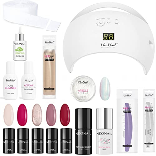 NEONAIL Nagelstudio Set 5x UV Gel Color Nagelstudio Professionell Starter Set, 48W LED Lampe, Base&Top