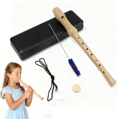 Blockflöte Holz, Flöte für Kinder Erwachsene, Blockflöte Deutsche Griffweise ohne chinesisches Logo, 8 Löcher, Kinderflöte für Anfänger, Schule Musikunterricht, Flöte Set mit Zubehör Aufbewahrungsbox