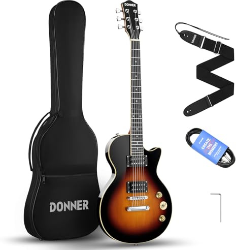 Donner E-Gitarre Set E Gitarren LP-Stil 39 Zoll Voller Größe mit Tasche, Gurt, Kabel (Sunburst)