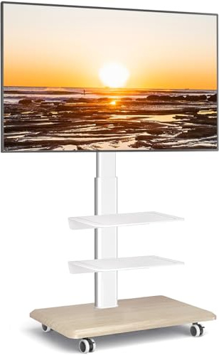 RFIVER Mobiler TV Ständer Rollbar Fernsehständer mit Rollen für 26-65 Zoll Fernseher, Höhenverstellbar TV Bodenständer Schwenkbar TV Standfuss mit Holzfuß bis 35kg Max. VESA 400x400mm