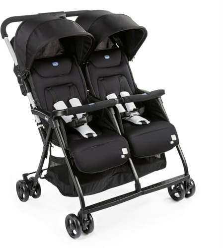 Chicco OHlalà Twin Geschwisterwagen von Geburt bis 15 kg, Kinderwagen für Zwillinge und Geschwister, Verstellbarer Faltbarer Zwillingsbuggy, Regenschutz und Ausziehbares Verdeck