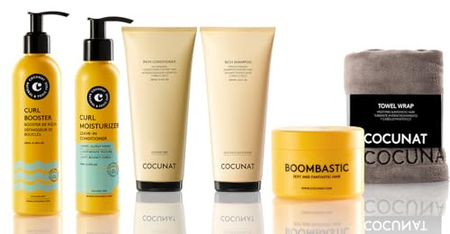 COCUNAT - Lockenpflege und Volumen - Nährt, Definiert, Stärkt, spendet Feuchtigkeit und definiert die Locken - Curly-Methode - beseitigt Frizz - Enthält Anti-Frizz-Turban,