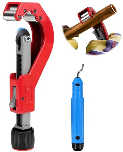 Rohrschneider 14-65mm Rohrabschneider Pipe Cutter Kupferrohrschneider Leitungsschneider mit Entgrater für Kunststoff Dünner Edelstahl Stahl Aluminium (Rot)