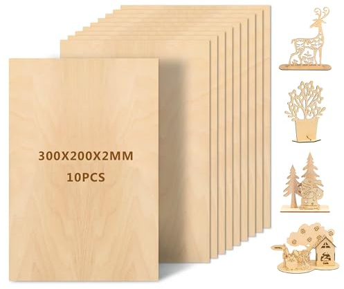 Leseed 10 Stück Holzplatte, Sperrholz 2mm aus Lindenholz, Sperrholzplatte 30x20cm Leicht und Stabil, Holzplatten zum Basteln für DIY, Gemälde, Brandmalerei, Modellbau, Ideal Leeres Holzbrett