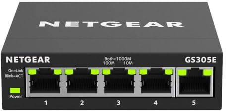NETGEAR LAN Switch 5 Port, Managed Gigabit Netzwerk Switch GS305E | Desktop/Wandmontage, Heimnetz-Hub, Leiser Betrieb