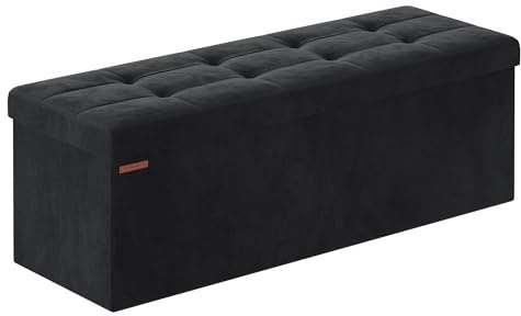 SONGMICS Sitzhocker mit Stauraum, klappbare Sitzbank, 38 x 110 x 38 cm Fußbank, Aufbewahrungsbox, bis 300 kg belastbar, für Wohnzimmer Schlafzimmer Flur, tintenschwarz LSF277B01