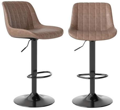 Youhauchair Barhocker 2er Set, Drehbare Barhocker mit Lehne, Höhenverstellbar aus PU-Leder, Moderner Barstuhl Küchenhocker Bar Hocker Bar Stool, Braun