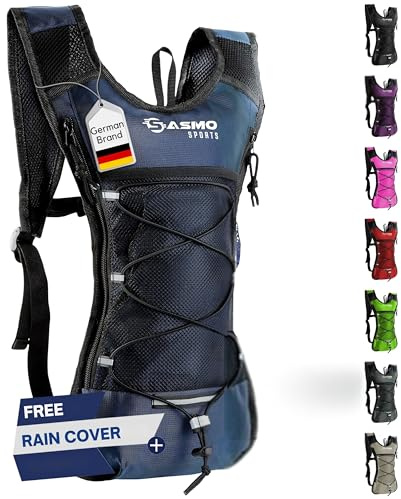 SASMO® Laufrucksack 6L (Blau) mit Thermofach | Lauf Rucksack - Ultraleicht 300g | Laufrucksack Damen & Herren | Running Backpack inklusive Regenschutz & Reflektoren