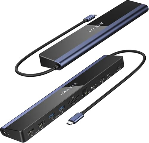 USB C Docking Station Dual Monitor 4K@60Hz - iVANKY 12-in-1 Laptop Dockingstation mit 2 × HDMI 3.0, 100W PD, 6 × USB, SD/TF, Ethernet, Thunderbolt 3/4 Hub für Windows/Lenovo/Dell/HP/ASUS/Surface usw.