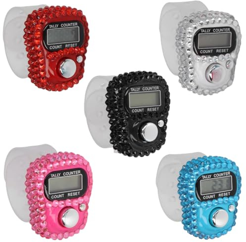 Rundenzähler, elektronischer Fingerzähler, 5 Stück, rücksetzbares 5 stelliges LCD Display mit elektronischer Digitalanzeige, Finger Hand Tally Zähler, Rundenzähler für sportliche Aktivitäten