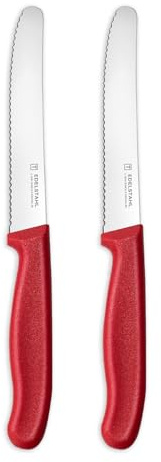 targzier Tomatenmesser,2 Stück,Frühstücksmesser mit Wellenschliff,Kunststoffgriff Brötchenmesser,Messerset Scharf,Rot Tafelmesser,Messer Küche Set,Rostfreier Stahl,Spülmaschinenfest
