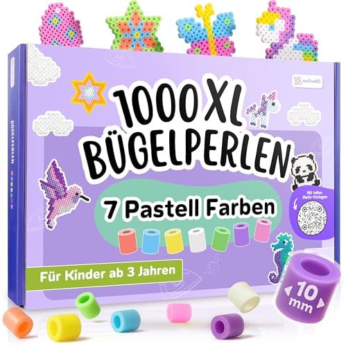 molinoRC Große Bügelperlen 10mm [1000er Nachfüll Pack] in 7 PASTELL Farben - mit 30+ VORLAGEN-Download - XL Bügelperlen - Steckperlen groß ab 3 Jahren für einfaches Bügeln & Basteln - Maxi Perlen
