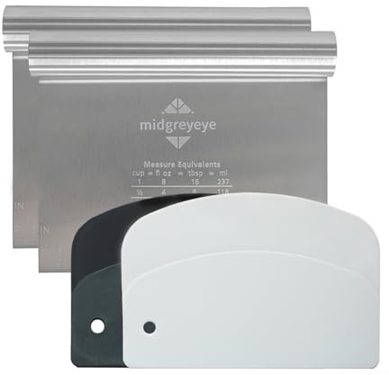 Midgreyeye Teigkarte Set, 4 Stücke Edelstahl Teigschneider Mit Messskala Kunststoff Teigschaber Teigkarte Teigspachtel Schaber Küche Für Kuchen, Cake,Pizza, Torte, Dough(15 * 12,5+13.5 * 9,1cm)