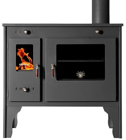 EEK A+ Kaminofen mit Backfach und Herdplatte Eco Retro Holzofen 7 kW Kamin Ofen Dauerbrandofen Werkstattofen Schwedenofen Hüttenofen Heizofen