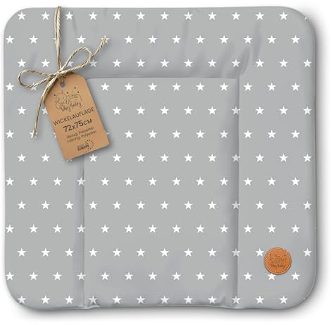 Wickelauflage Wickelunterlage abwaschbar und wasserdicht 75x72 cm - Wickelmatte zum Auflegen auf Wickeltisch Wickelaufsatz Wickelkommode oder Waschmaschine Oeko-Tex 75 x 72 Sterne und Grau