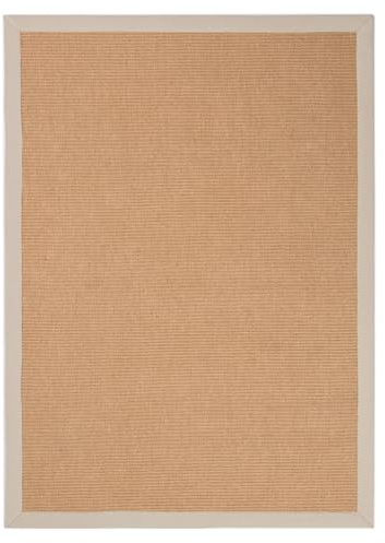 carpetfine Sisalteppich Naturfarbe 140x200 cm handgewebt mit Bordüre aus Baumwolle in Taupe | Moderner Rutschfester Flachgewebeteppich Uni aus Naturfasern für Wohnzimmer, Schlafzimmer