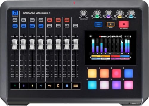 Tascam Mixcast 4 – für Podcaster, Videocaster, Streamer und Content Creator. Audiomixer, Rekorder und USB-Audiointerface mit Effekten, Sample-Player und TASCAM Podcast Editor-Software