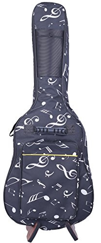 KingPoint-Oxford-Gitarren-Tasche - gepolstert. Passt für die Größe 39/40/41 - mit doppelt verstellbaren Schulter-Rucksackriemen. Music Notes Pattern
