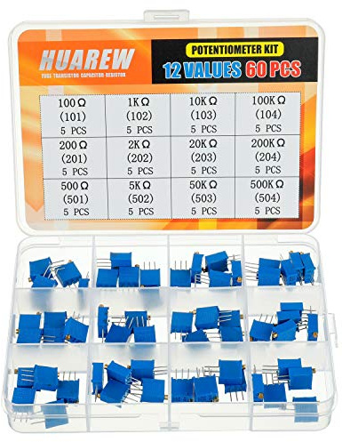 HUAREW 12 Werte 60 Stück 3296W Multi Turn Trimmer Potentiometer 100-500 K Ohm blau 3296 Klassifizierungs kit mit variablem Widerstand für die obere Einstellung