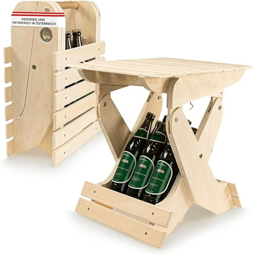 W4 Products Männerhandtasche Holz - Klappbarer Bierträger mit Sitzfunktion - Bier Geschenk für Männer & Bierliebhaber - 6er Flaschenträger aus Holz - Männerhandtasche Bier - Bierträger klappbar