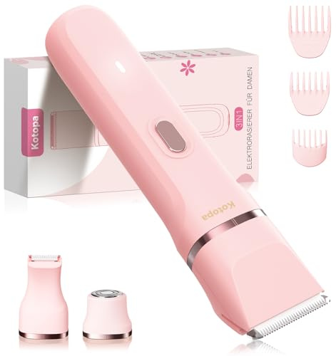 Intimrasierer für Frauen, Elektrischer Rasierer Damen mit 3 Aufsätzen, kabelloser und wiederaufladbarer Trimmer Damen für Intimbereich, Gesicht und Beine, Hautschonend & sanft(Rosa)