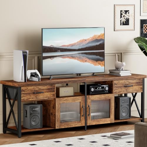 Generisch TV Schrank, TV Board im Industriestil,180cm Fernsehtisch mit Zwei Schränken, für 60/65/70 Zoll Fernseher, Lowboards aus Holz für Wohnzimmer, Esszimmer, und Schlafzimmer