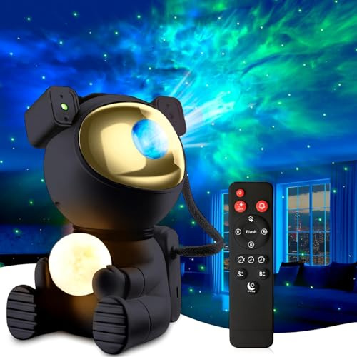 Aoshet LED Sternenhimmel Projektor, Astronaut Sternenhimmel Projektor Galaxy Nachtlicht, Schlafzimmer Deckenprojektion Lampe mit Timer und Fernbedienung,Geschenk für Kinder und Erwachsene (Schwarz)