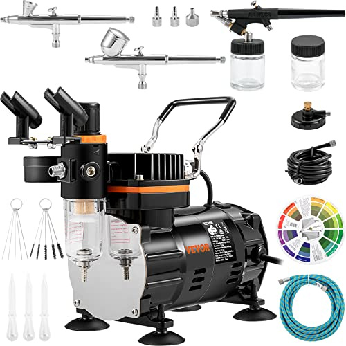 VEVOR Profi Dual Action Airbrush-Spritzpistole Set 18-23 L/min 120 W, 220 V Mini Airbrush Luftkompressor Gravity, Lackierpistole für Werbeillustrationen, Bodypainting, Modellbau, Nail Design