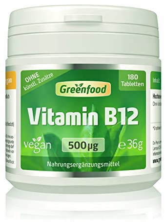 Vitamin B12, hochdosiert, 500µg - 180 Tabletten, vegan. Hochwertiges Methylcobalamin – unterstützt Energie, Nervensystem & Blutbildung. OHNE künstliche Zusätze - laborgeprüft. Von Greenfood.