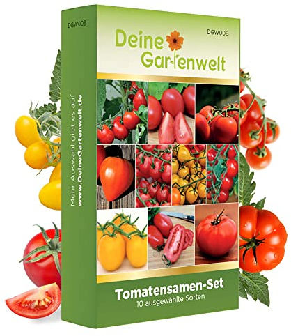 Tomaten Samen Set – 10 Sorten Tomatensamen – Tomaten Anzuchtset – inkl. Fleischtomaten Samen, Buschtomaten Samen, Stabtomaten & Balkontomaten – ideal als Geschenkset