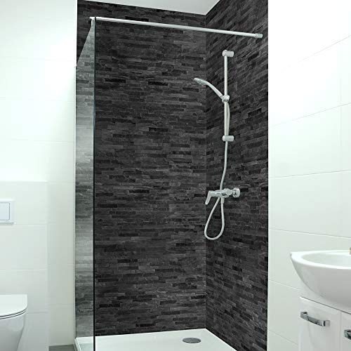 DRUCK-EXPERT Premium Duschrückwand 0,4 mm selbstklebendes Hart-PVC, Größe:2 x B 103 x H 240 cm Hochformat, Muster:Steinwand dunkel