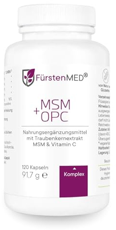 FürstenMED® MSM + OPC Kapseln Hochdosiert mit 1710mg MSM Pulver + 180mg OPC & Vitamin C (aus Acerola) pro Tagesdosis - 120 Kapseln, Vegan, Laborgeprüft & Ohne Zusatzstoffe