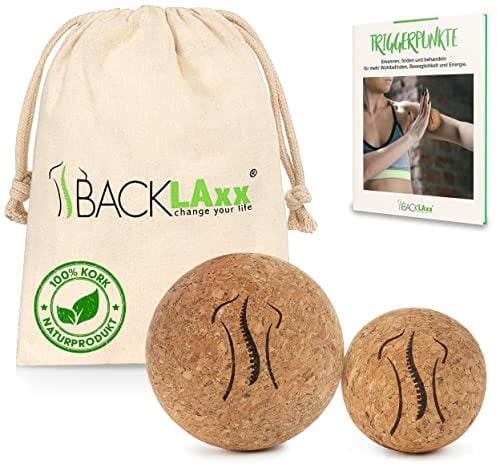 BACKLAXX® Faszienball Set 5 & 7 cm aus Kork mit Beutel | Massageball für Füße & Selbstmassage | Lacrosse Ball Alternative | antibakterielle Massagebälle | GRATIS eBook