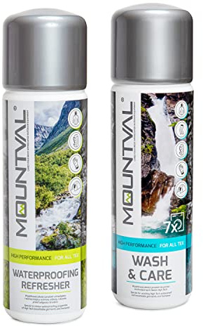 Mountval Premium Imprägnier Set aus Imprägnierwaschmittel & Waschmittel für Funktionskleidung - Outdoor Waschmittel 315ml & Imprägniermittel 300ml - Geeignet für alle Textilien