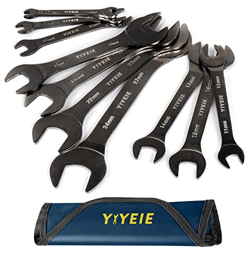 YIYEIE Ultraflacher Maulschlüssel-Set 10-teilig (5,5/7-27mm) | Schraubenschlüssel Set aus CR-V Stahl | Gabelschlüssel für enge Räume | Schlankes Design mit Nickelbeschichtung