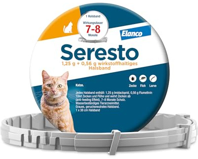 Seresto Zeckenhalsband für Katzen, 7-8 Monate Schutz vor Zecken, 38cm | Zuverlässig gegen Flöhe & Zecken. Geruchsneutrales Halsband mit 2-stufigem Sicherheitsverschluss. Wirkt vor dem Stich.