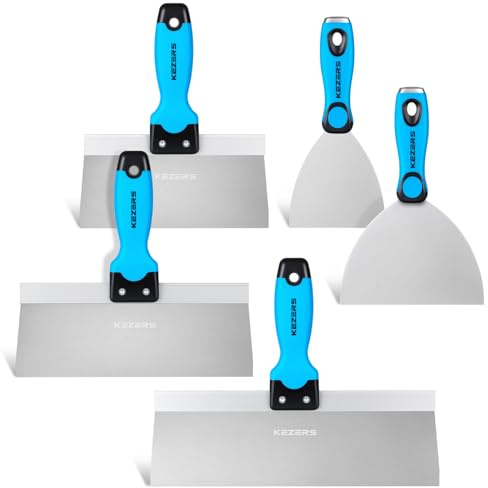 KEZERS Spachtel Set,aus rostfreiem Edelstahl mit Silikongriff Malerwerkzeug Profi Putty Knife, 5-teiliges 102mm 152mm 203mm 254mm 305mm,Trockenbaumesser mit Metallhammerende