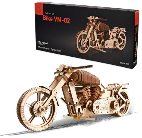 UGEARS Bike VM-02 3D Holzpuzzle Erwachsene – Modellbau Holz Puzzle Mechanisches Motorrad Modell – DIY 3D Puzzle Holz Motorrad Bausatz für Erwachsene Basteln Männer Geschenkidee - 189 Stücke