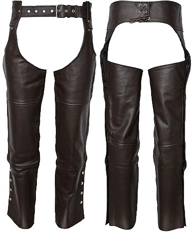 Touch&Torn Chaps für Herren 32 bis 48 Taille Motorrad Leder Chap 2 Taschen Original YKK Reißverschluss Braun Schwarz Motorrad Chaps, Braun, 44 Taille