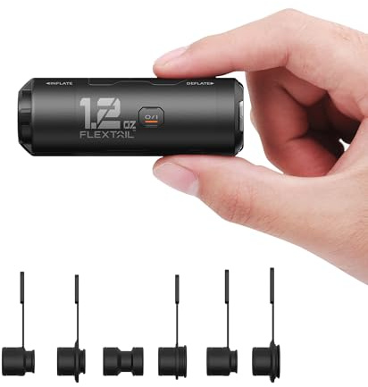 FLEXTAILGEAR Mini Luftpumpe, 34g Ultraleicht, 2,5kPa 180L/min Schnelles Auf- & Abpumpen, Austauschbarer Akku, 6 Düsen für Campingmatten, Luftmatratzen, Vakuumbeutel & Poolspielzeuge