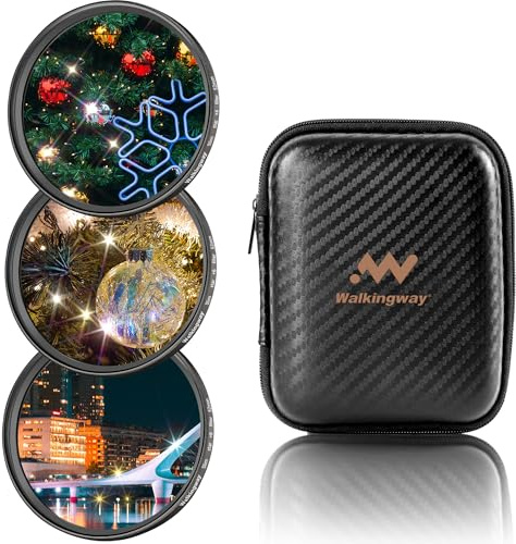 Walking Way Sternfilter 58mm Star Filterset 4 Punkte, 6 Punkte, 8 Punkte mit Filtertasche Sternenfilter Set Star Lens Filter 3 Pack Kamera Filter Stern Effektfilter Fotografie
