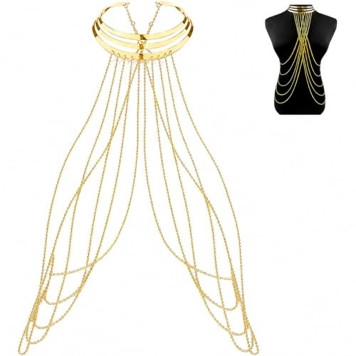 Körperkette Körper Bauch Schmuck Modisch Bikini Körperschmuck Bh Kreuz Gold Geschichtet Quaste Mehrschichtig Lange Brustkette Für Frauen