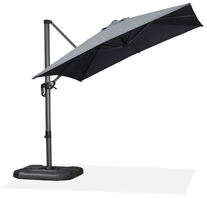PURPLE LEAF Sonnenschirm 250 x 250 cm Groß Ampelschirm mit Kurbel 360-Grad Drehbar mit Fußpedal und Kreuzsockel für Terrasse, Balkon Sonnenschutz, Grau