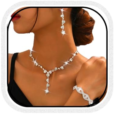 Fashband Silberne Braut-Halskette mit Quasten und Ohrringen, Brautschmuck-Set für Hochzeit, Strass, Abschlussball-Halsketten für Frauen