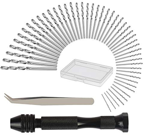 51tlg Mini Bohrmaschine Set KAKOO Präzision Pin Vise Mikro Handbohr mit 48 Spiralbohrer Bits (0.5-3.0mm),Pinzette Box Drillbohrer Rotierende Werkzeuge für Handwerk Holzbearbeitung Legierter Stahl