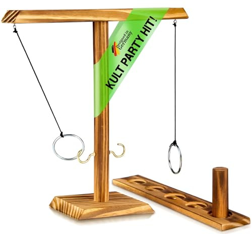 Ringwurf-Spiel Deluxe aus Holz - Das Action Ring-Haken Partyspiel; Ring Toss Hook Battle-Game in der Luxus Ausführung - Spannende Duelle für die nächste Party (Verbesserte Verison 2.0)