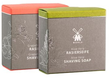 MÜHLE Rasierseifen-Duo - für alle Hauttypen - sanft, fruchtig, vegan - 2x 65 g - Aloe Vera und Grapefruit-Minze
