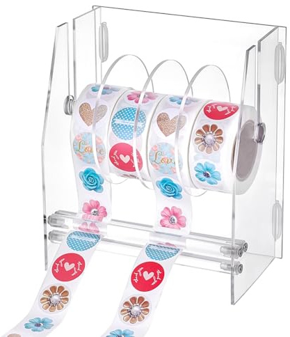 PH PadanHall 1 Stück Verstellbarer Etikettenspender 3 Scheiben Acryl Aufkleberrollenhalter Aufkleber Organizer Transparenter Etikettenrollenhalter für Aufkleberetiketten Etiketten Büro