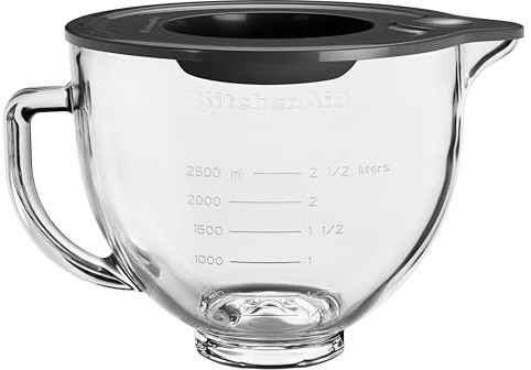 KitchenAid 4.7L Glas-Rührschüssel mit Ausguss, Griff & Silikondeckel, mikrowellen-, gefrier- & spülmaschinenfest, passend für 4.3L & 4.7L Kippkopf-Küchenmaschinen